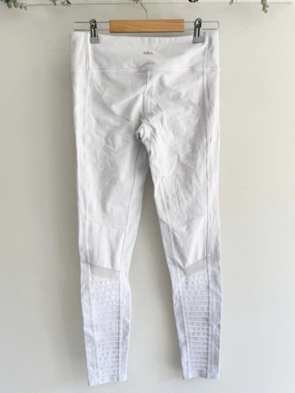 ALO Yoga White Moto High Rise Leggings Sheer Mesh Panels Size XS